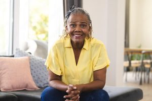Old retired woman thinking of financial planning