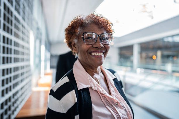 Portrait of a senior businesswoman at office lobby